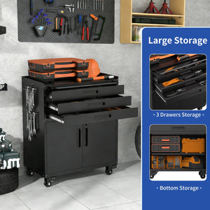 English Elm 34.3" Rolling Steel Tool Cabinet with 3 Drawers Lockable Doors and Pegboard Side Panels T2398P442672