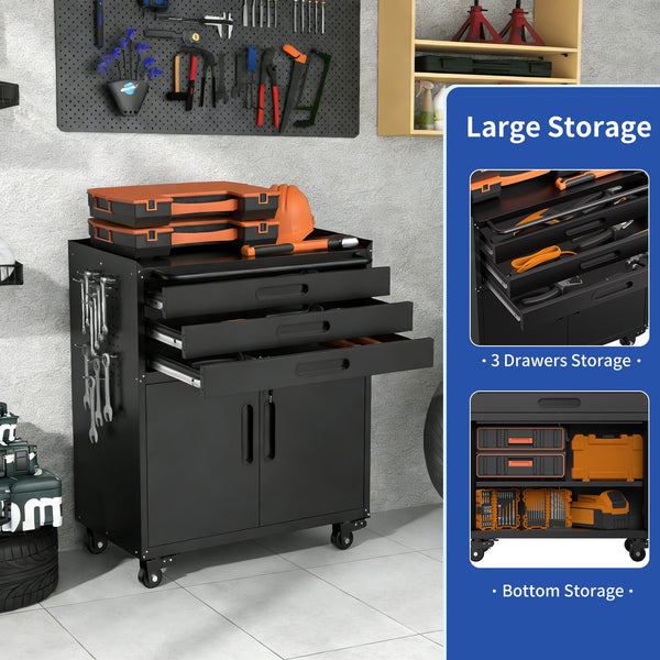 English Elm 34.3" Rolling Steel Tool Cabinet with 3 Drawers Lockable Doors and Pegboard Side Panels T2398P442672