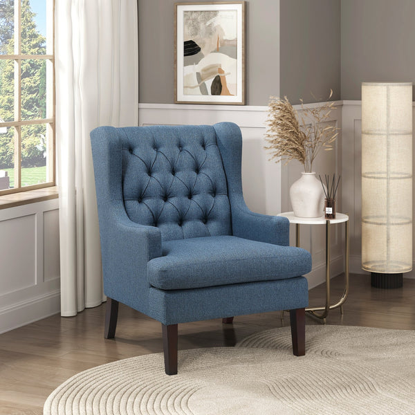 English Elm 1Pc Elegant Button-Tufted Blue Accent Chair With Foam Cushion - Perfect For Cozy Spaces & Style! B011P287707