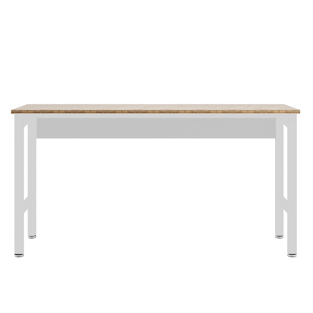English Elm Fortress 72.4" Natural Wood & Steel Garage Table in White — Durable MDP Top, Metal Frame, Cabinet Ready B365P398232