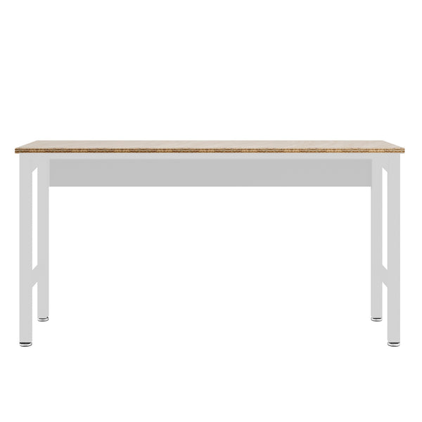 English Elm Fortress 72.4" Natural Wood & Steel Garage Table in White — Durable MDP Top, Metal Frame, Cabinet Ready B365P398232
