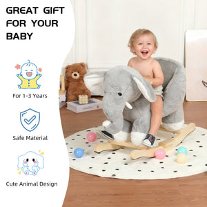 English Elm Kids Elephant Plush Rocking Toy with Sound Button Safety Belt and Sturdy Steel Frame W3723P374146