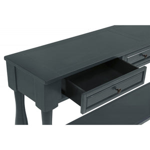 English Elm 63" Long Console Table Mediterranean Style with Drawers & Lower Shelf for Entryway and Living Room Navy 66 L x 17.5 W x 13.5 H B011P354535