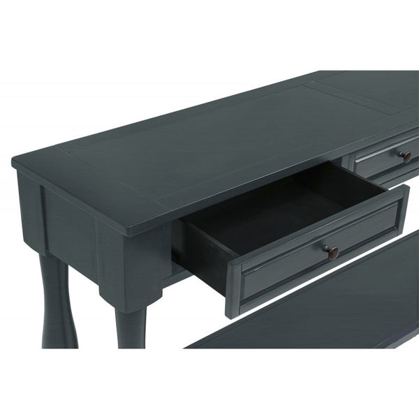 English Elm 63" Long Console Table Mediterranean Style with Drawers & Lower Shelf for Entryway and Living Room Navy 66 L x 17.5 W x 13.5 H B011P354535