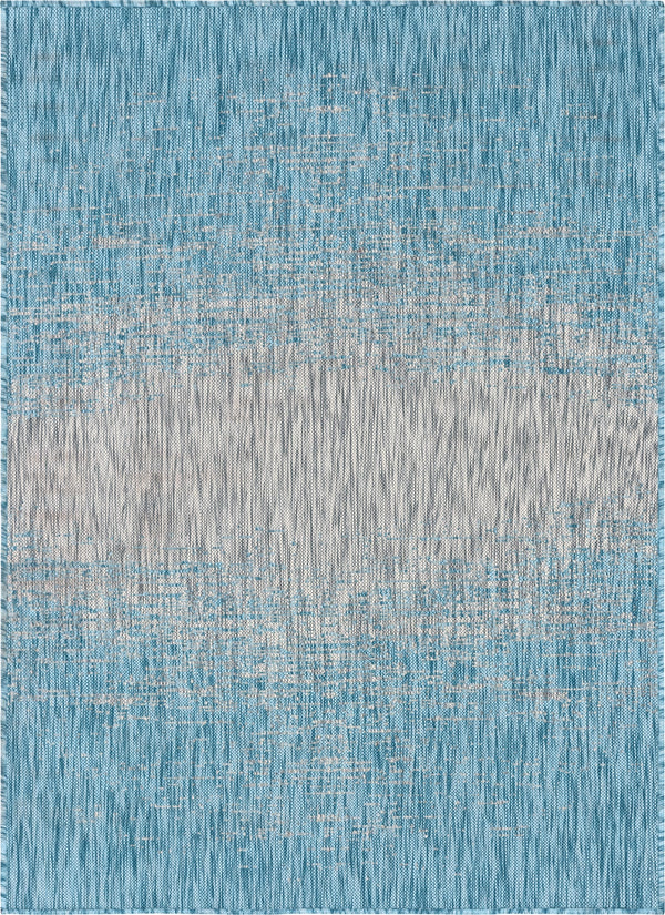 Unique Loom Outdoor Modern Ombre Machine Made Abstract Rug Aqua, Ivory/Gray 7' 10" x 11' 4"