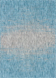 Unique Loom Outdoor Modern Ombre Machine Made Abstract Rug Aqua, Ivory/Gray 7' 10" x 11' 4"