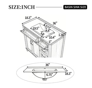 English Elm [video] 36 Inch Freestanding Bathroom Vanity with Ceramic Sink and Soft Close Storage N759P395344N