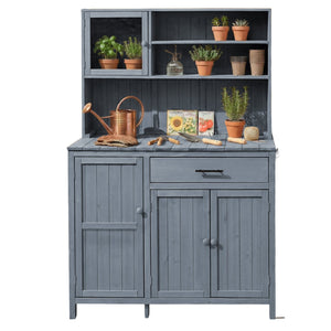 English Elm (with Hutch) Topamx Solid Fir Potting Bench Patio Workstation Spice Rack Drawer Gray N717P404330E