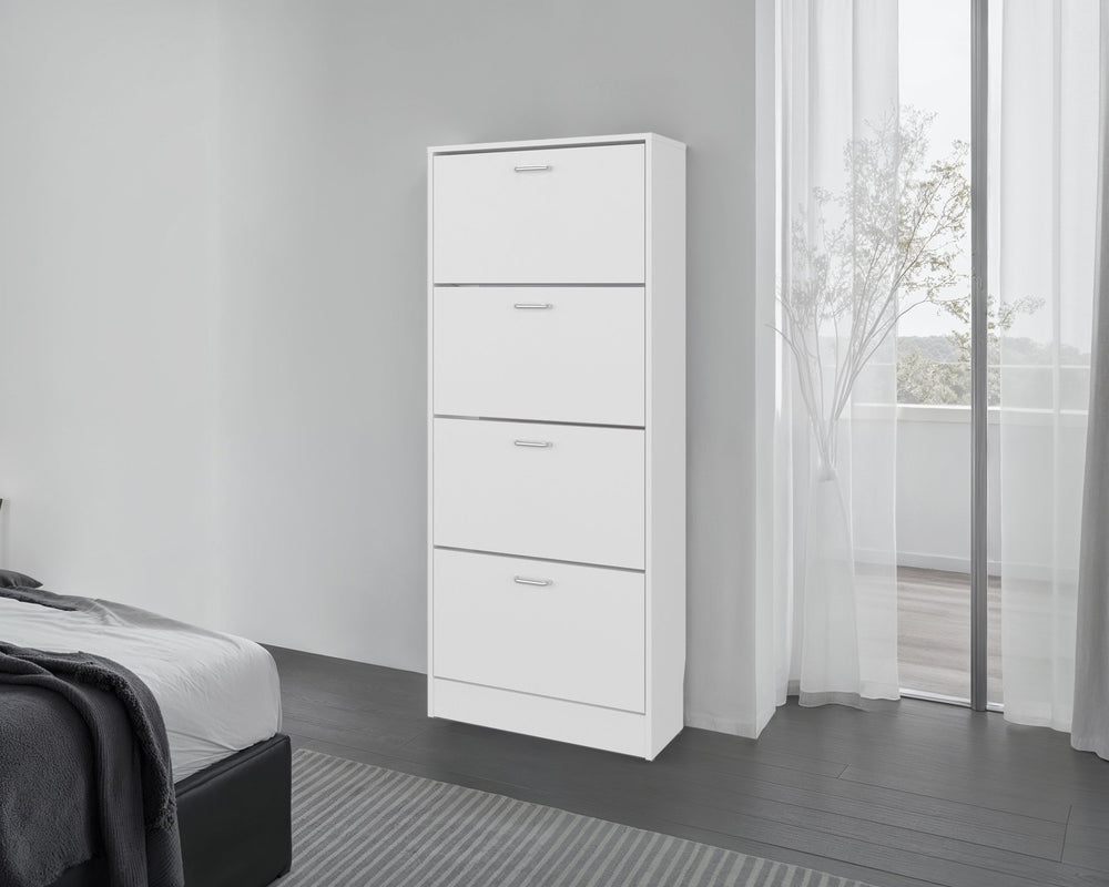 English Elm Fm Inola Tall Vertical Shoe Cabinet Slim White Entryway Storage with Hinged Doors B128P485472