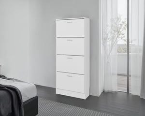 English Elm Fm Inola Tall Vertical Shoe Cabinet Slim White Entryway Storage with Hinged Doors B128P485472