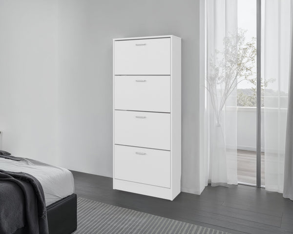 English Elm Fm Inola Tall Vertical Shoe Cabinet Slim White Entryway Storage with Hinged Doors B128P485472
