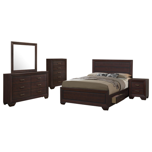 English Elm Carina Queen Bedroom Set Grey Oak Paneled Headboard Nickel Hardware Five Piece Brown B062S00749