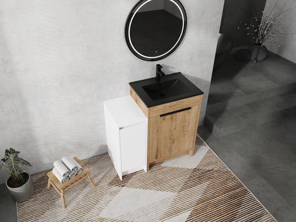 English Elm 36 Inch Freestanding Bathroom Vanity With Black Ceramic Sink & Soft-Close Doors For Modern Spaces W999S00308