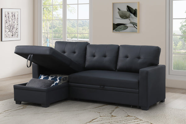 English Elm Convertible Upholstered Sectional Sofa with Pull-out Chaise Sleeper and Storage B2730S00008