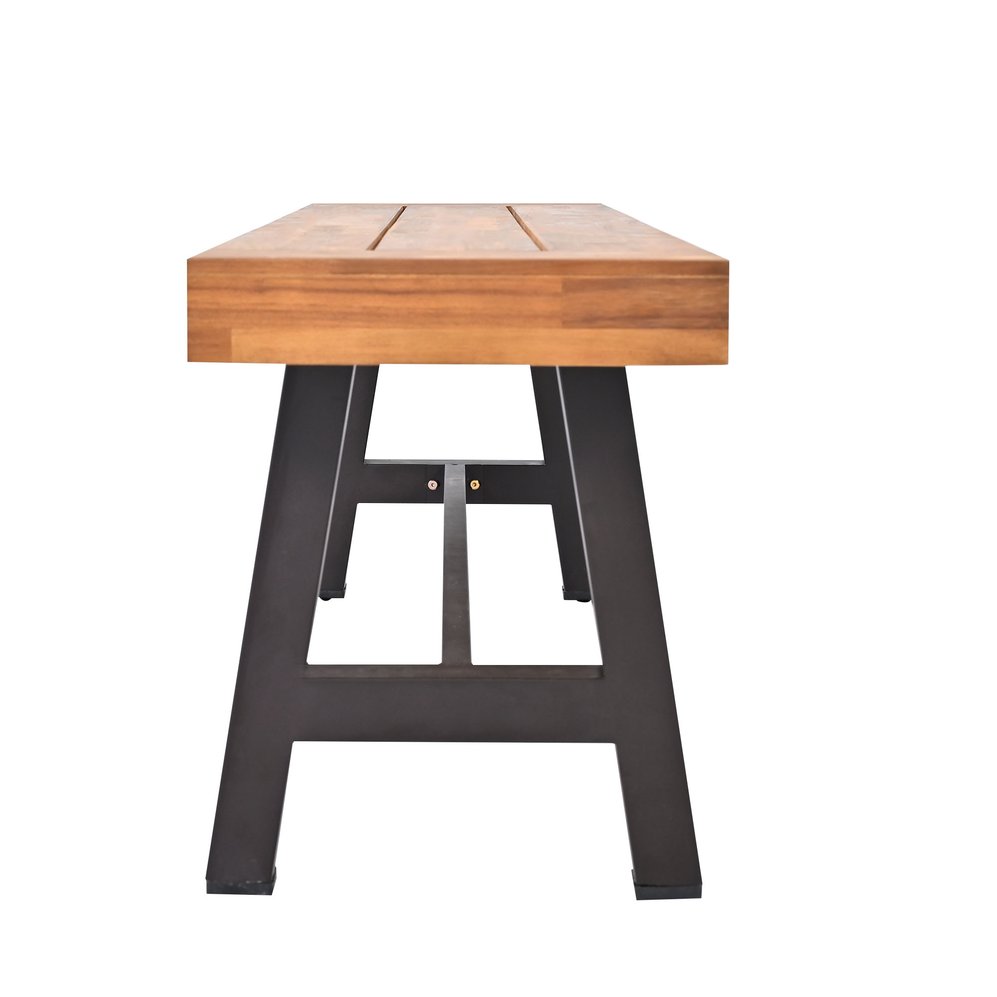 English Elm GO Outdoor 7-Piece Acacia Wood Dining Set for 7-8 — Removable Cushions, Ergonomic Chairs & Bench, Stable FG201230AAA