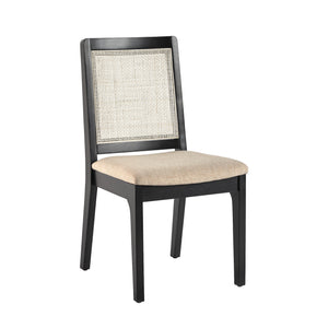 English Elm Walker Edison - Modern Solid Wood Dining Chair Set of 2 with Rattan Back, Black Finish, Woven Seat, Stable Levelers B185P169227