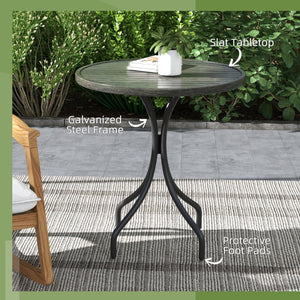 English Elm Outsunny 26" Round Outdoor Side Table With Durable Steel Frame & Slatted Top For Garden Or Patio Use W2225P174473-GIGA