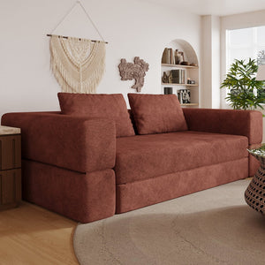 English Elm Sofa Convertible Memory Foam Sleeper Couch with Rectangle Pillow & Removable Cushions, Modern Chenille Lounge for Bedroom Orange W3670P355577