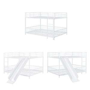 English Elm Full Full over Full Metal Bunk Bed with Slide, Interchangeable Stairs, Gate & Safety Guardrails for Kids White SF000170AAK