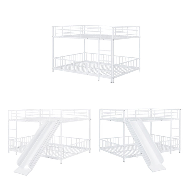 English Elm Full Full over Full Metal Bunk Bed with Slide, Interchangeable Stairs, Gate & Safety Guardrails for Kids White SF000170AAK