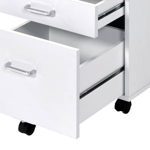 English Elm Tennos Modern White & Chrome File Cabinet with 4-Tier Shelves, 3 Drawers, Wheels & X-Frame Design B2726P294781