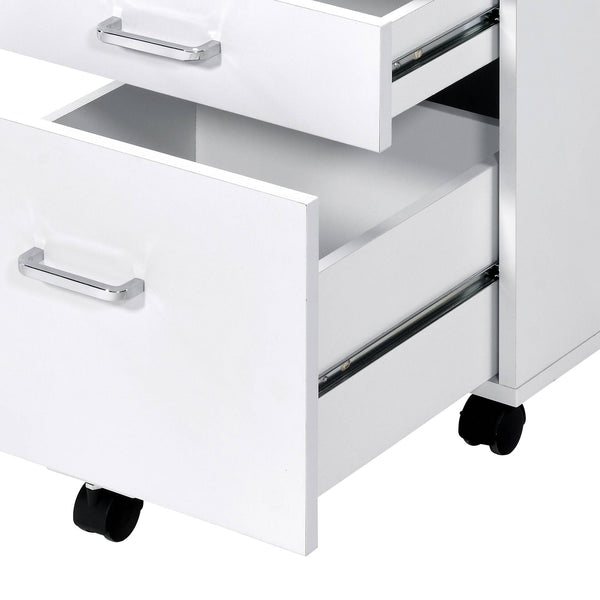 English Elm Tennos Modern White & Chrome File Cabinet with 4-Tier Shelves, 3 Drawers, Wheels & X-Frame Design B2726P294781