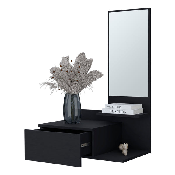English Elm Elgin modern floating vanity with drawer and mirror, wall-mounted storage solution for small spaces Black 31.5 L x 18.1 W x 5.9 H B128P237188
