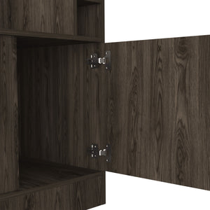 English Elm Seattle Tall Bar Cabinet with Eight Bottle Cubbies Open Shelving and Enclosed Storage B128P322509