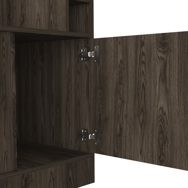 English Elm Seattle Tall Bar Cabinet with Eight Bottle Cubbies Open Shelving and Enclosed Storage B128P322509
