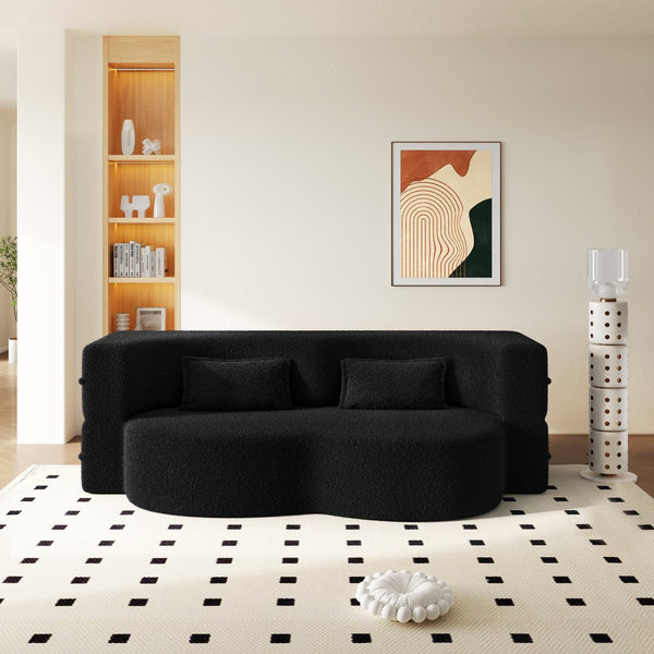 English Elm Modern Corduroy Floor Sofa Foldable Twin Sleeper Foam Filled for Compact Living Spaces Black W1885P435359