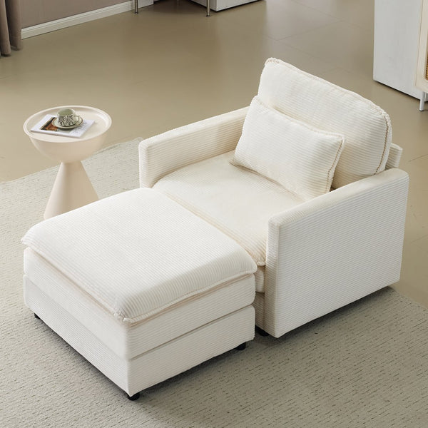 English Elm 54" Plush Cloud Sofa Modular Single with Ottoman, Beige Corduroy, High-Resilience Foam, Space-Saving Comfort W1829P324892