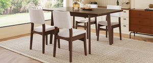 English Elm 5-piece Rectangular Rubberwood Dining Set with Linen Upholstered Chairs for Modern Kitchens Dark Walnut N752S400018D