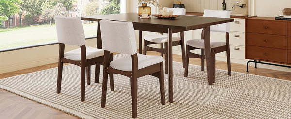 English Elm 5-piece Rectangular Rubberwood Dining Set with Linen Upholstered Chairs for Modern Kitchens Dark Walnut N752S400018D