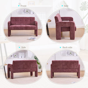 English Elm Nordic Ergonomic Double Armchair Upholstered Chenille Two-Seater Sofa 550lb Capacity Compact Lounge Chair WINE RED W395P380533