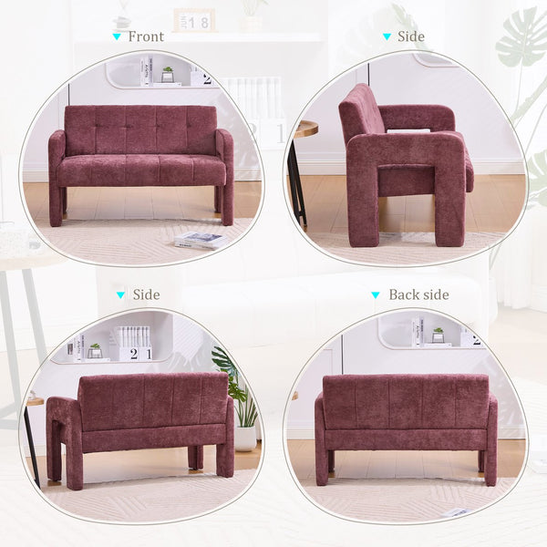 English Elm Nordic Ergonomic Double Armchair Upholstered Chenille Sofa 2-Seater Compact Lounge Chair 550LB Capacity WINE RED W395P380533