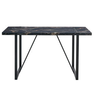 English Elm Industrial rectangular MDF dining table for 4-6, 1.5" thick top, black metal legs, modern sturdy design W1151P185154
