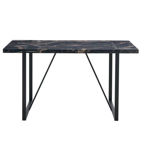 English Elm Industrial rectangular MDF dining table for 4-6, 1.5" thick top, black metal legs, modern sturdy design W1151P185154