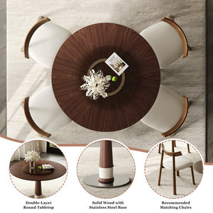 English Elm Retractable Rock Slab Dining Set with Leather Wrapped Base for Compact Apartments W2700S00133