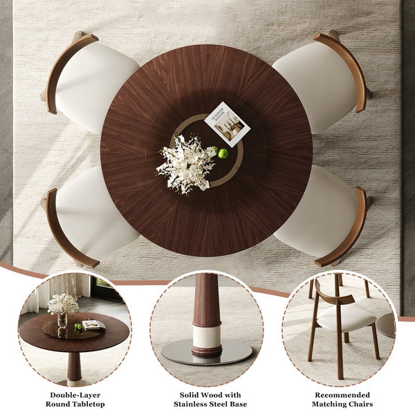English Elm Retractable Rock Slab Dining Set with Leather Wrapped Base for Compact Apartments W2700S00133