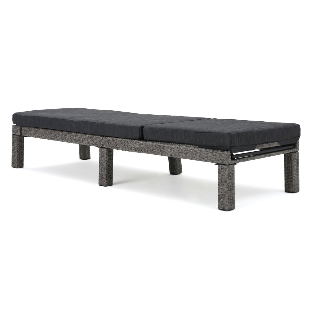 English Elm Christopher Knight Home® - PUERTA KD Chaise Lounge - Black PE Rattan with Iron Frame, Water-Repellent Cushions, All-Season Relaxation 61190.00MBK