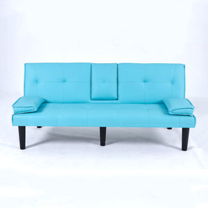 English Elm The 67-inch PVC multi-functional sofa bed with cup holder and one-click fold, space-saving comfort for guests Blue W3371P347652
