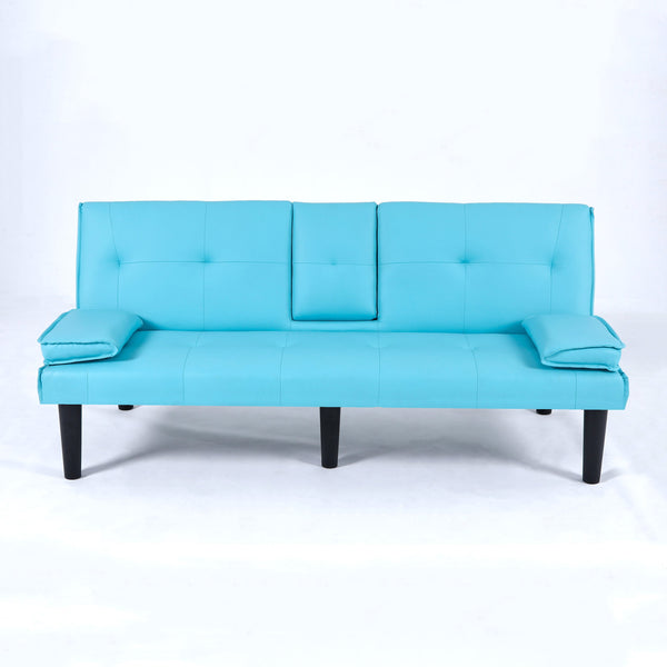 English Elm The 67-inch PVC multi-functional sofa bed with cup holder and one-click fold, space-saving comfort for guests Blue W3371P347652