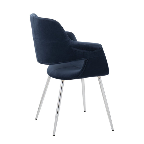 English Elm Vintage Glam Art Deco Chair Set Of 2 In Plush Blue Velvet & Chrome Metal – Stylish & Comfortable B202P223674-GIGA