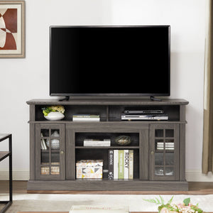 English Elm Classic TV Media Stand Dark Walnut 65" Modern Entertainment Console with Glass Doors, Cable Management and Adjustable Shelves (58.25"W x 15.75"D x 32"H) W2275P389756