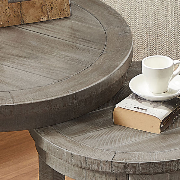 English Elm (1 Coffee Table+1 Side Table) Two-piece Pine Wood Round Set with Wheels Rustic Living Room Light Brown W2582S00196