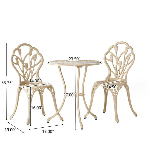 English Elm Nassau Cast Aluminum Outdoor Bistro Set Tulip Motif European Garden Cafe for Two 24360.00SAD