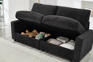 English Elm 72.05" L-shaped Sectional Sofa Cloud Cushion Polyester with Storage Ottoman Small Space Black W1669S00053