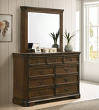 English Elm Maderne Traditional Wood Panel Bed With Dresser, Mirror, Nightstand, King Size