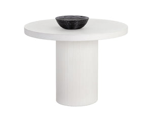 Sunpan Nicolette Dining Table – Contemporary Round Design with Unique Concrete Finish for Indoor and Outdoor Use White