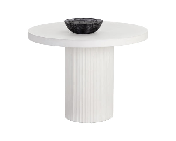 Sunpan Nicolette Dining Table – Contemporary Round Design with Unique Concrete Finish for Indoor and Outdoor Use White